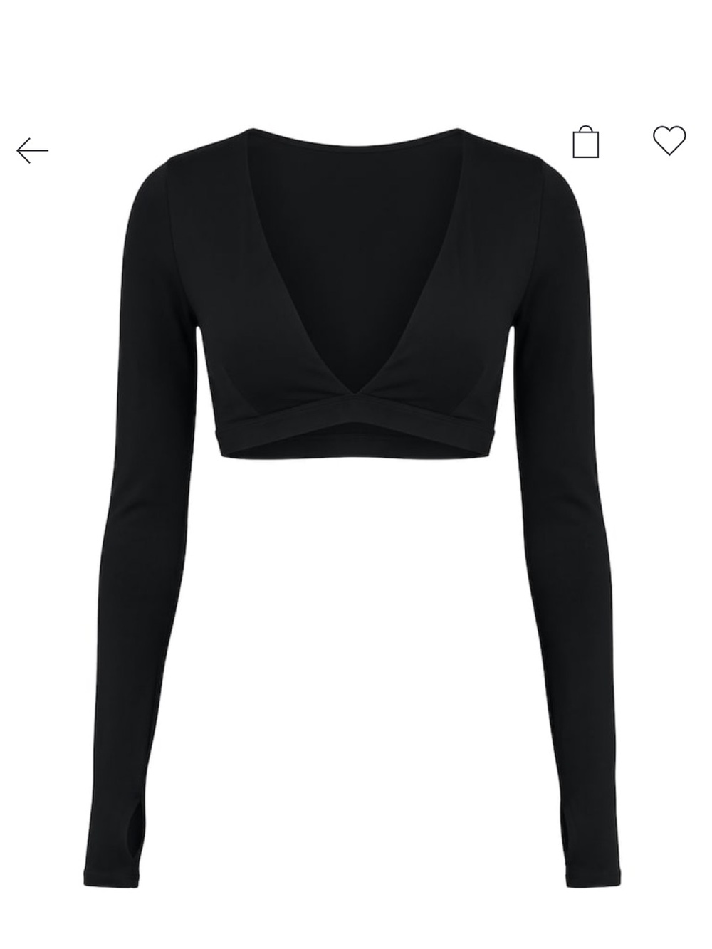 Garage Jet Black Plunge Crop Top - Long Sleeve